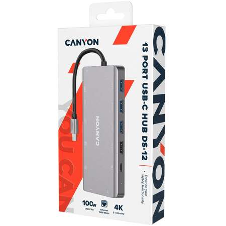 Docking Station Canyon CNS-TDS12 13in1 USB-C Dark Grey