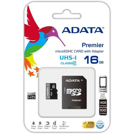 Card ADATA microSD 16GB + adapter Cl10UHSI Pre