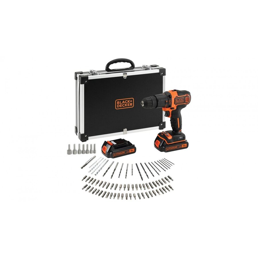 Black&Decker BDCHD18BAFC cordless combi drill incl. case + 2 Batteries 1.5Ah + Accessories