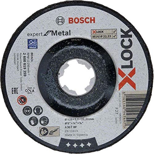 Bosch roughing X-LOCK Expert for Metal 125mm cranked grinding wheel (125 x 6 x Length 22.23mm)