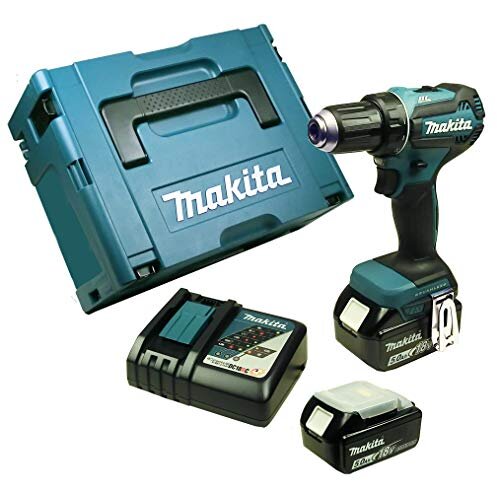 Masina de Gaurit si Insurubat DDF485RTJ 18V cu 2 Acumulatori Incarcator si Cutie Transport Negru/Albastru