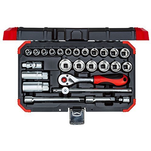 Red Socket set 3/8 , 26 pieces (red / black, with Shift-gun, SW 6mm - 24mm)