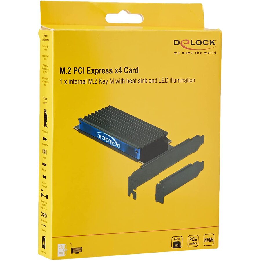 Delock PCIe x4 K 1x in NVM M.2 Key M - with heat sink + RGB LED