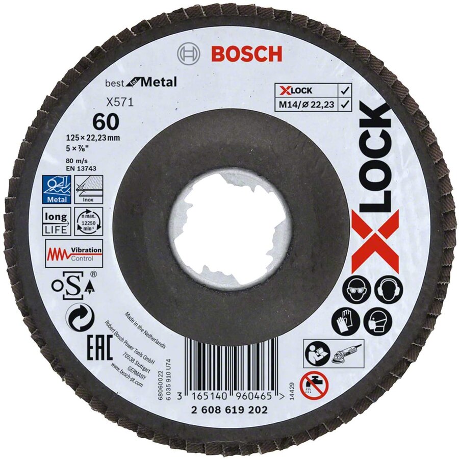 Bosch X-LOCK serrated lock washer X571 Best for Metal, 125mm, grinding wheel (O 125mm, K 80, angled version)