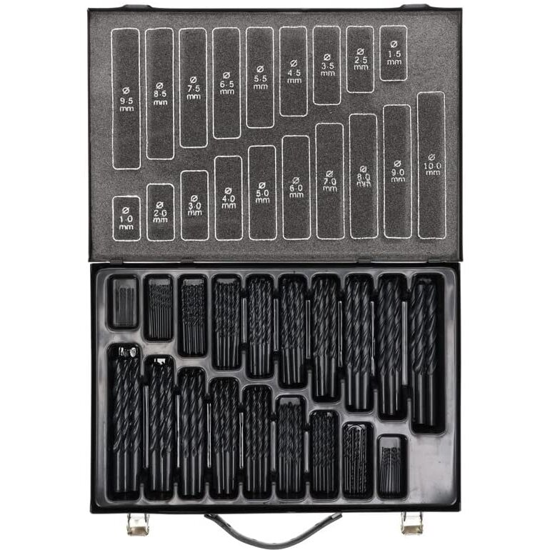 twist drill set, roll-formed, 1-10mm (black, 170 pieces)