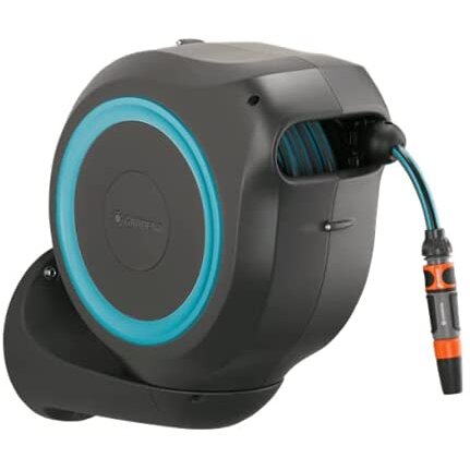 Wall-Mounted Hose Box RollUp M, 20 meters, hose reel (grey/turquoise)