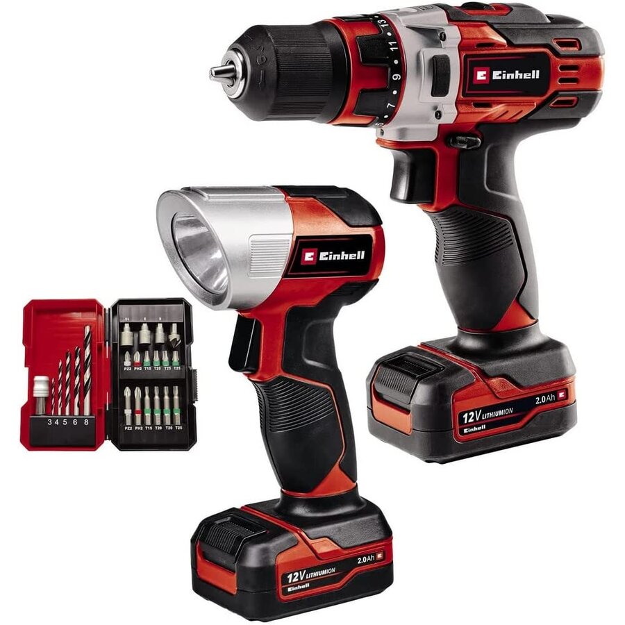 Masina de gaurit Cordless Drill TE-CD 12/1 +22+CL 12V (red/black 2x Li-Ion battery 2Ah 22-piece bit and drill set + battery light)
