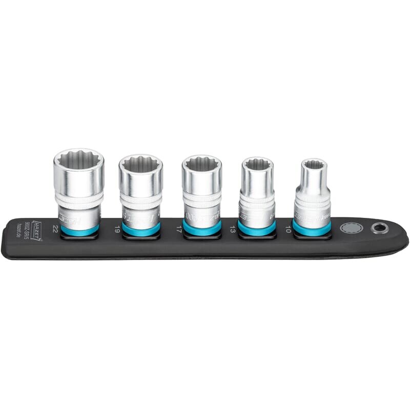 SmartRail 1/2 socket set double hexagon, 5 pieces (black, SW 10 - SW 22, short)