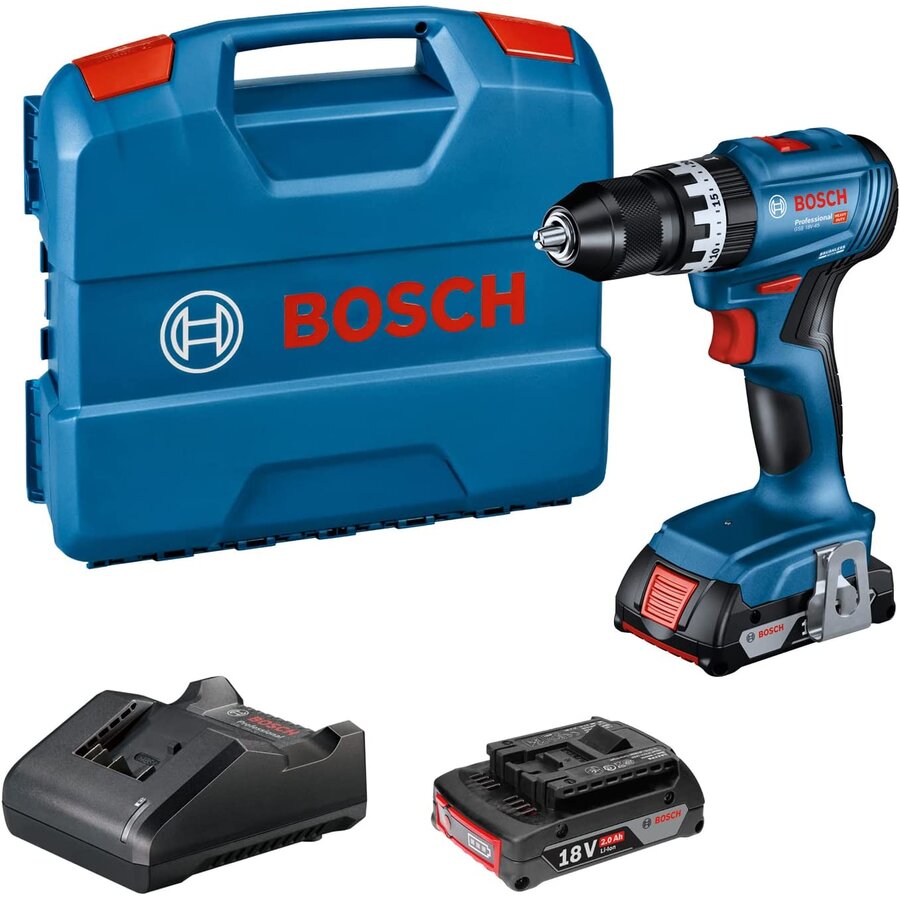 Bosch Cordless Impact Drill GSB 18V-45 Professional 18V (blue/black 2x Li-Ion battery 2.0Ah in L-case)