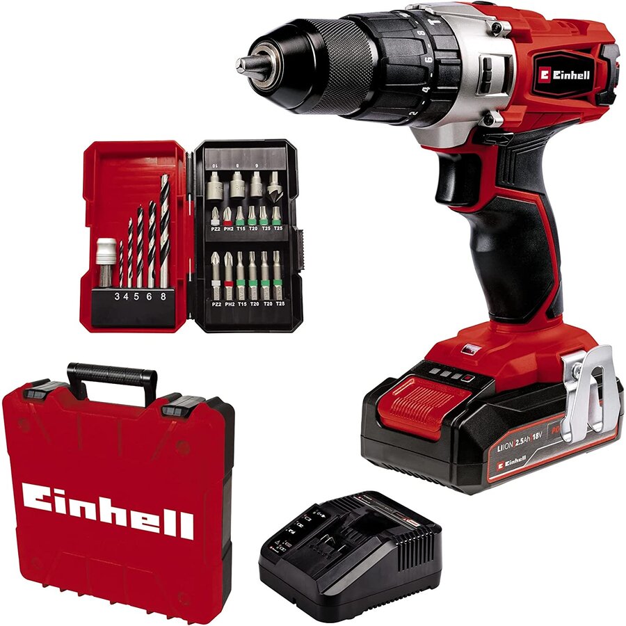 Masina de gaurit Cordless Impact Drill TE-CD 18/2 Li-i +22 18V (red/black Li-Ion battery 2.5Ah case E-Box Basic + bit drill set)