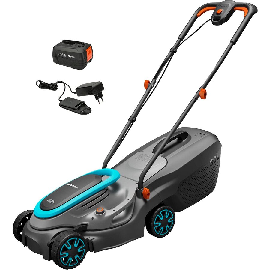 Cordless Lawnmower PowerMax 32/18V P4A Ready-To-Use Set, 18V (black/grey, Li-Ion battery 4.0Ah, POWER FOR ALL ALLIANCE)