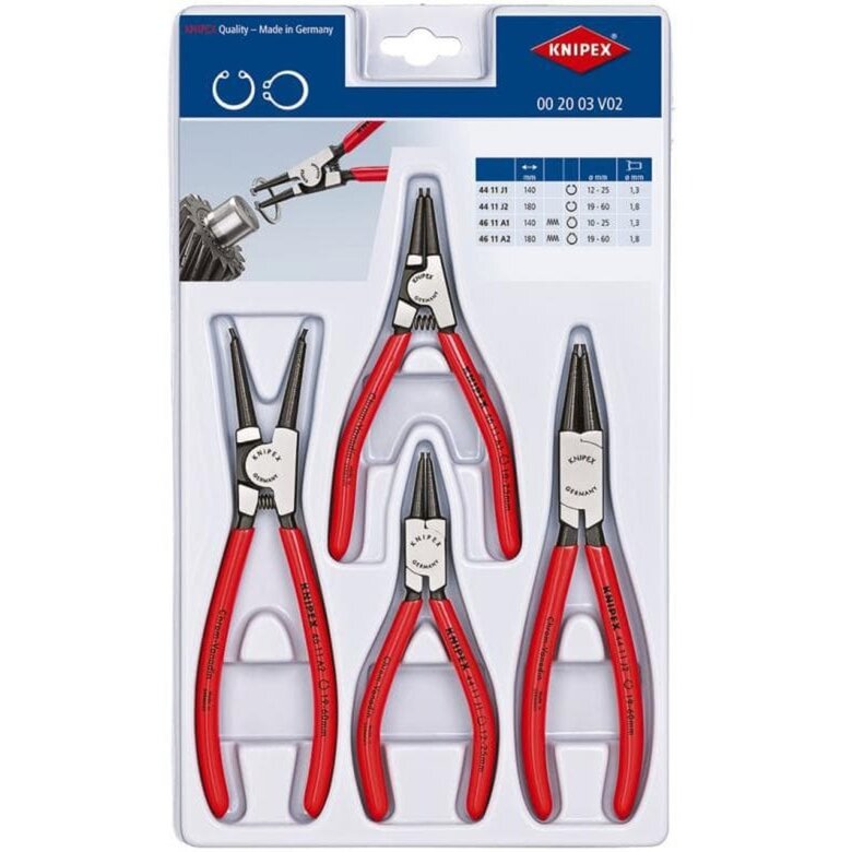 circlip pliers set 00 20 03 V02 (red, 4-piece, straight)