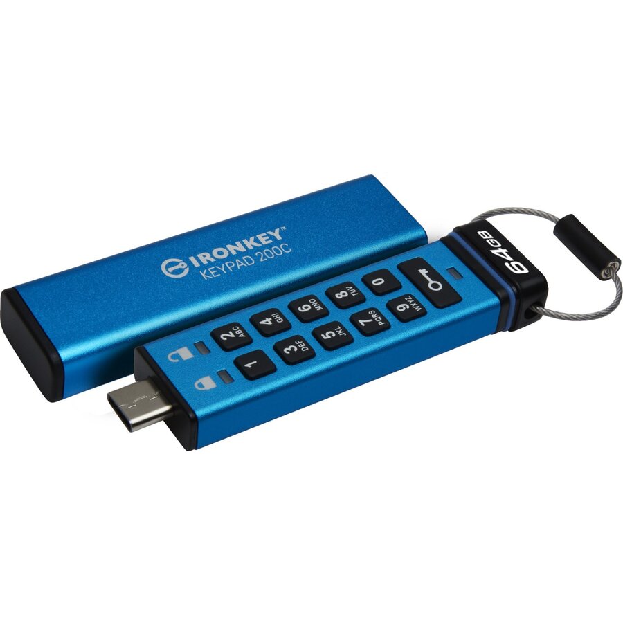 Memorie USB IronKey Keypad 200C 64GB USB-C Blue
