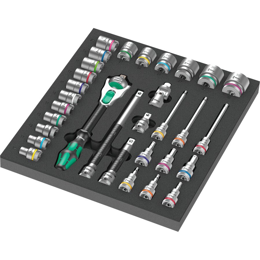 9722 foam insert 8000 C Zyklop 1/2 ratchet set 1, 31 pieces, tool set (black/grey, ratchet and socket set, in foam insert for workshop trolley)