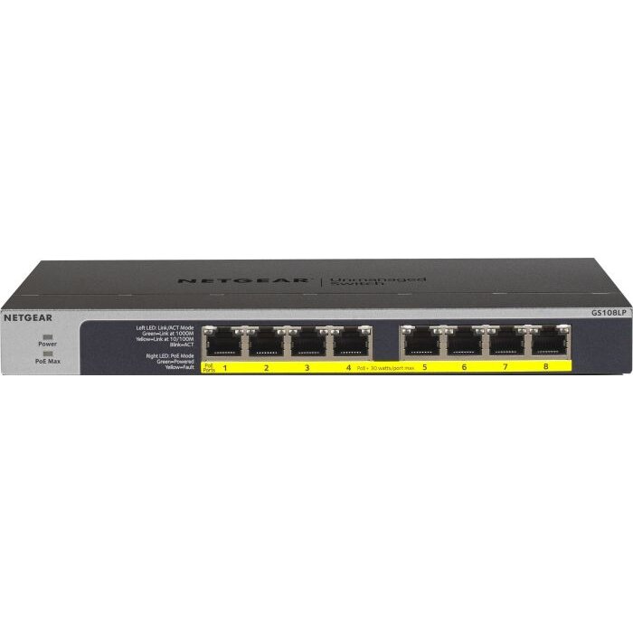 Switch GS108LP PoE/GE/UNM/08 - 8x PoE+, PoE-Budget 60,5W
