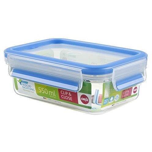 Clip & Close plastic box (transparent / blue, 0.55 liter, classical format)