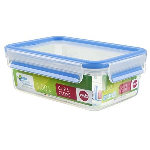 Clip & Close Frischhaltedose (transparent / blue, 1.0 liter, classical format)