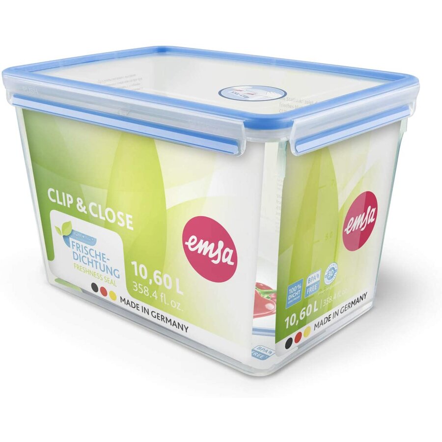 CLIP & CLOSE food storage container (transparent/blue, 10.6 liters, large format)