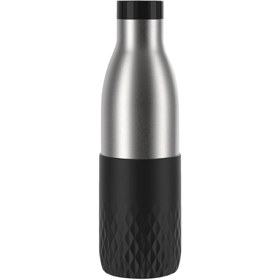 Bludrop sleeve insulated drinking bottle 0.7 liters, thermos bottle (black, stainless steel, silicone sleeve)