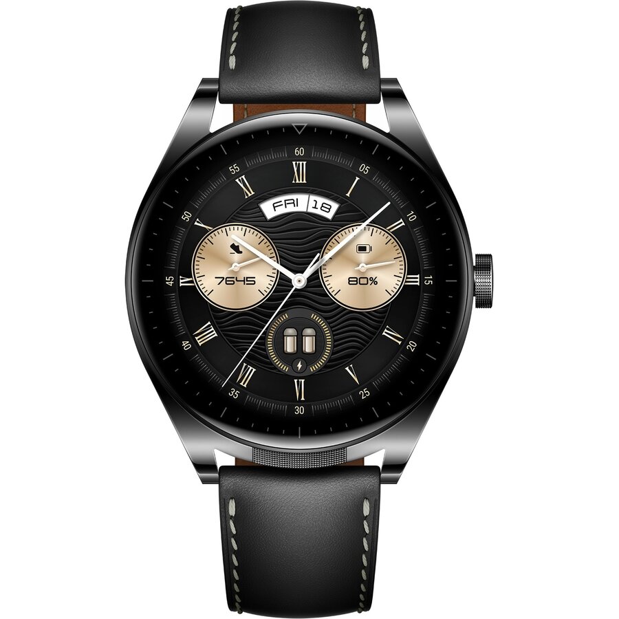 Smartwatch Watch Buds (saga-b19t), Smartwatch (black, Black Leather Strap, Incl. Headphones)