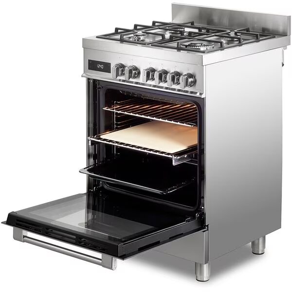 Aragaz Profesional Delonghi PRO 66 MXL PZ RO 4 Arzatoare Gaz + Electric 60cm Grill Inox — imaginea 2