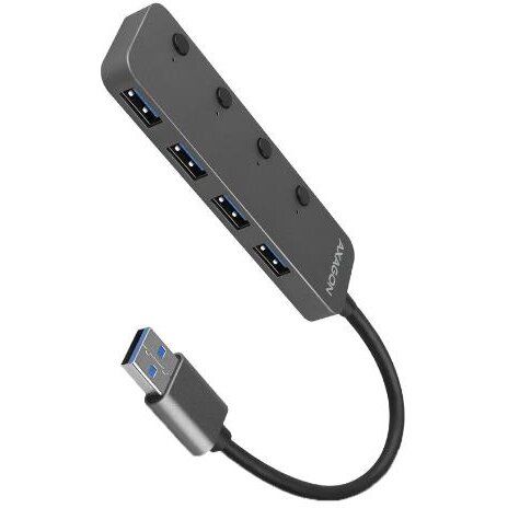 Hub HUE-MSA 4xUSB3.2 Gen 1 microUSB Power IN Metalic Cablu USB-A 20CM Gri