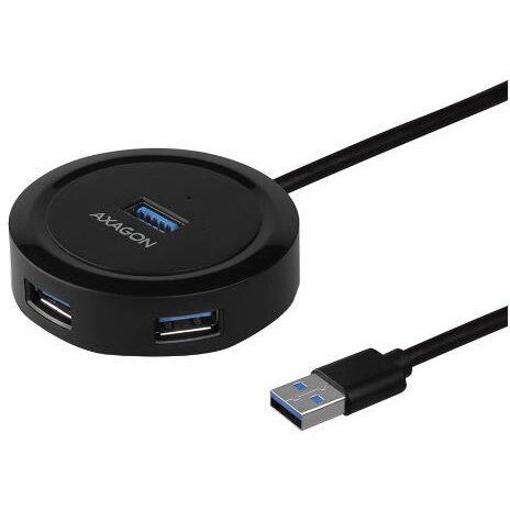 Hub HUE-P1A 4xUSB3.2 Gen 1 Hub Rotund Micro USB Power IN Cablu USB-A 30CM Negru