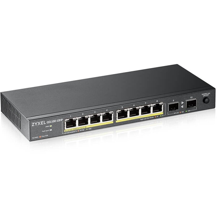Switch GS1100-10HP v2 Unmanaged Gigabit Ethernet (10/100/1000) Power over Ethernet (PoE) Black