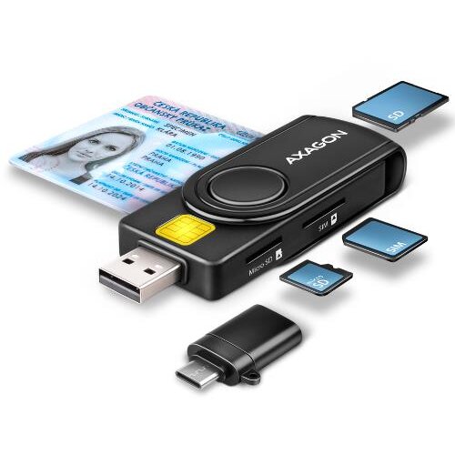 Cititor Carduri CRE-SMP2A USB Smart Card SD/microSD SIM Card Negru