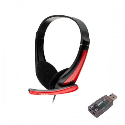 Căști cu Microfon Spacer SPK-507-USB Standard Multimedia USB 2.0 / Jack 3.5mm x 2 Negru / Roșu