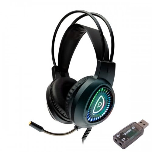Căști cu Microfon Spacer Gaming RGB cu fir Standard Microfon pe Braț USB 2.0 sau Jack 3.5mm x 2 Negru