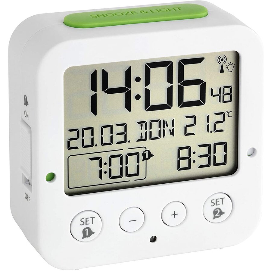 Digital radio alarm clock with temperature BINGO (white/green)
