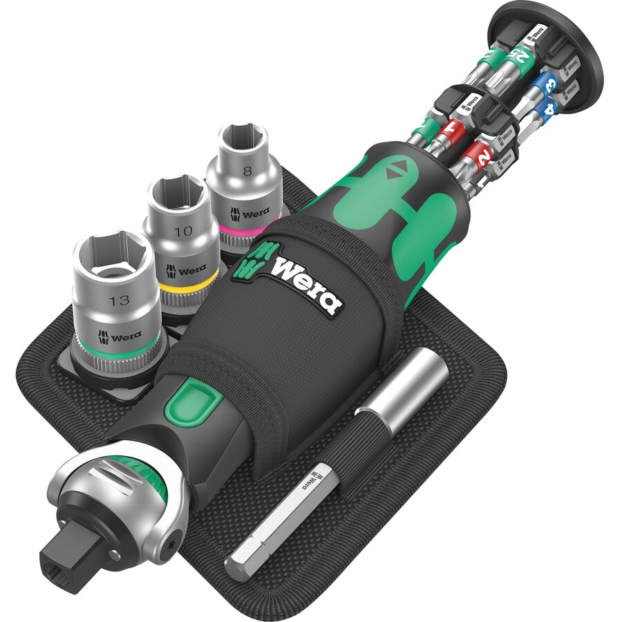 8009 Zyklop Pocket Set 2, 18-piece, bit set (black/green, reversible ratchet for 3/8, 1/4)