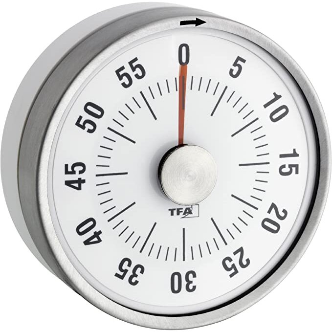 Analogue kitchen timer PUCK, timer/kitchen clock (silver)
