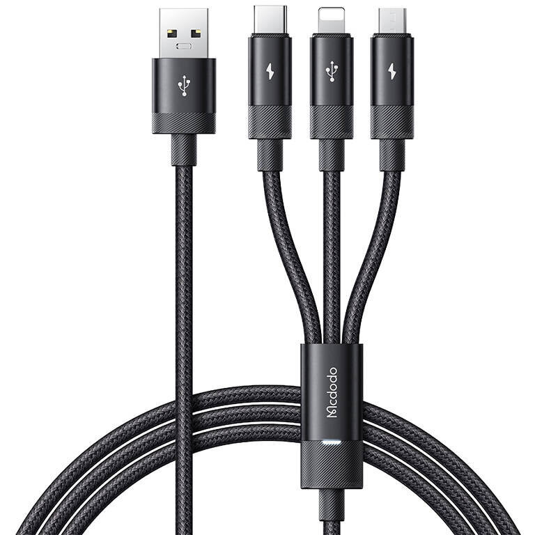 Cablu de date CA-5790 3 in 1, USB la USB-C/Lightning/Micro-USB, 3.5A, 1.2m, Negru