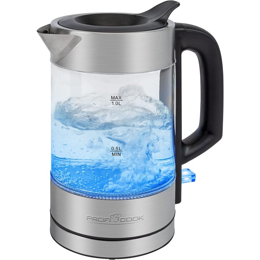 glass kettle PC-WKS 1229 G (stainless steel/black, 1 liter)
