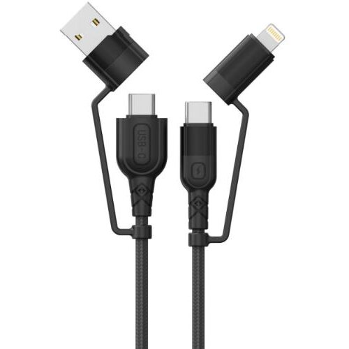 Cablu de Date Lemontti Fisheye Series Multi-connector 4in1 USB-A & Type-C la Type-C & Lightning PD 1.2M Negru