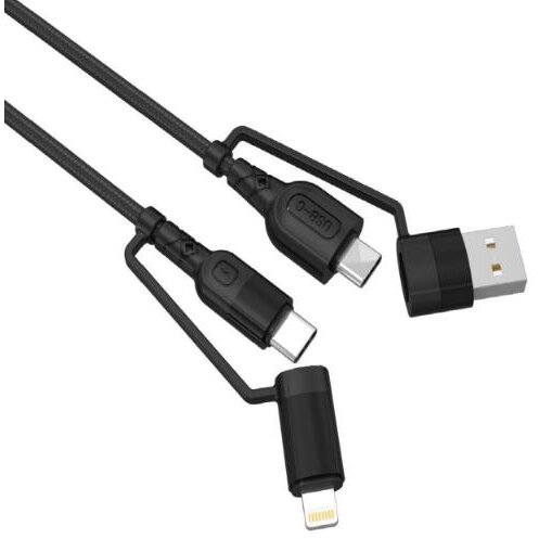 Cablu de Date Lemontti Fisheye Series Multi-connector 4in1 USB-A & Type-C la Type-C & Lightning PD 1.2M Negru — imaginea 2