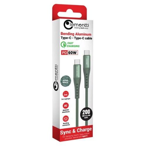Cablu de Date Bending Aluminum Type-C la Type-C Fast Charge PD 60W 2M Verde