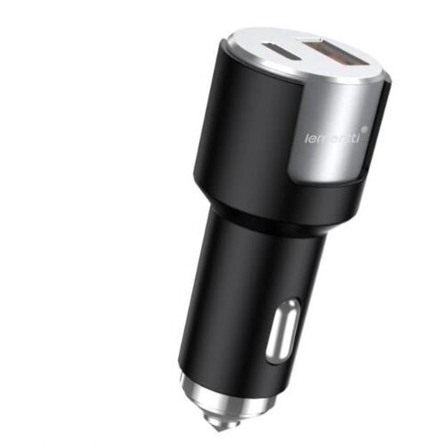 Incarcator Auto Lemontti Fast Charge 1 x port PD Type-C 20W + 1 x port USB-A QC 3.0 18W cu Cablu Type-C la Type-C 20W 1M Negru/Argintiu — imaginea 2