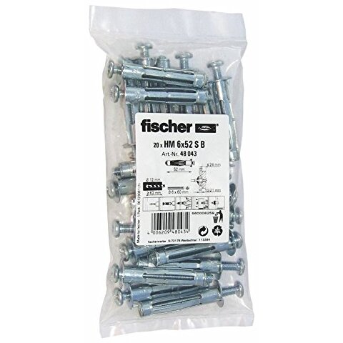 cavity metal dowel HM 6x52 S B - silver - 20 pieces - with screw