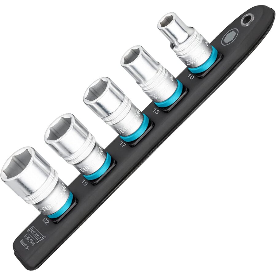 SmartRail 1/2 socket set hexagon, 5 pieces (black, SW 10 - SW 22, short)