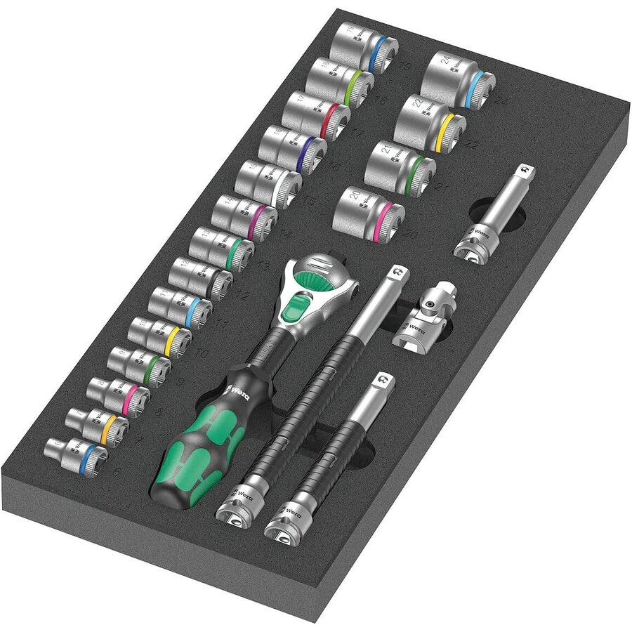 9721 foam tray 8000 B Zyklop ratchet 3/8 set 1, 23 pieces, tool set (black/grey, ratchet and socket set, in foam tray for workshop trolley)