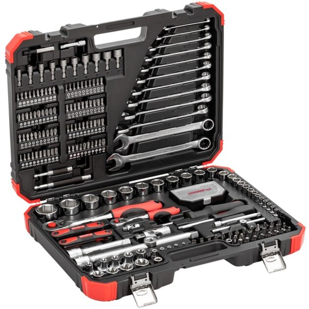 red socket wrench set 1/4 + 1/2, 232 pieces, tool set (red/black, with 2 reversible ratchets)