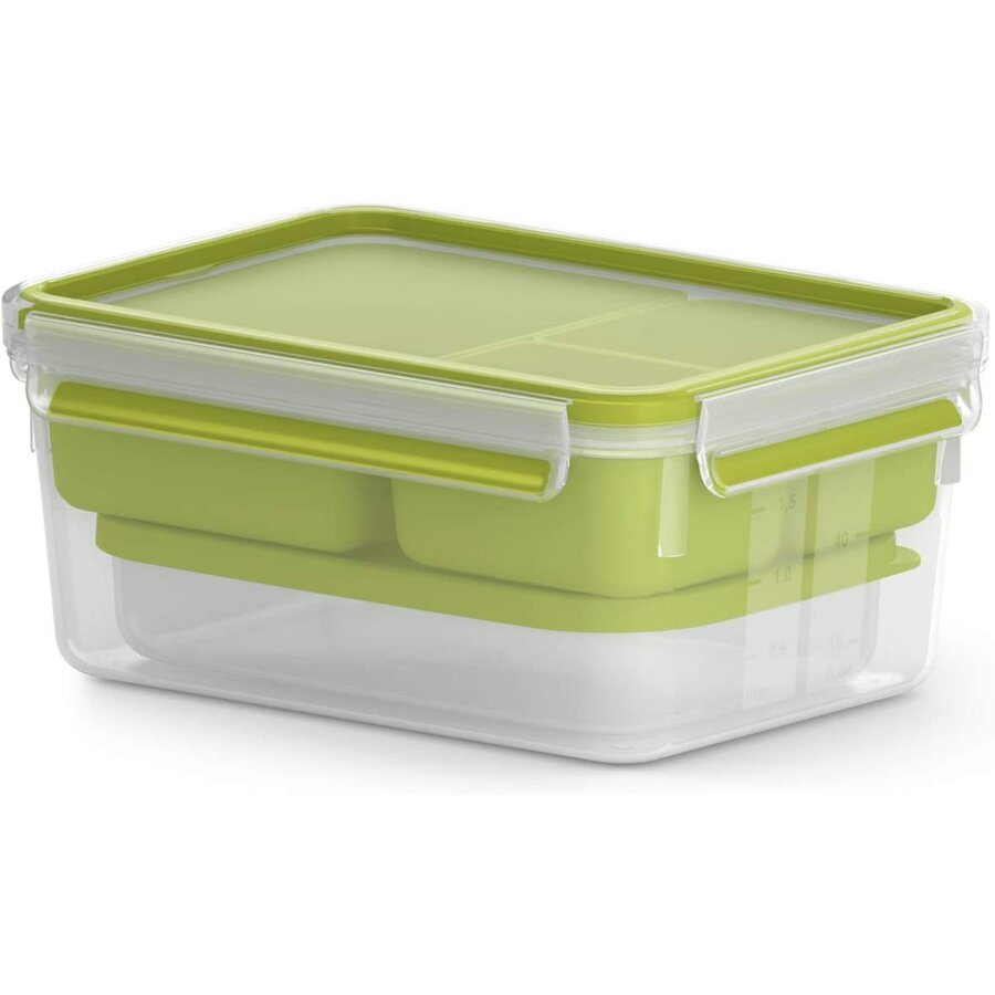 CLIP & GO Lunchbox XL, lunch box (green/transparent, with inserts)