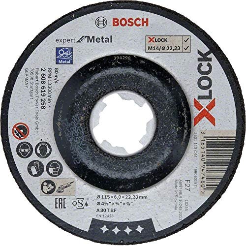 Bosch roughing X-LOCK Expert for Metal 115mm cranked grinding wheel (115 x 6 x Length 22.23mm)