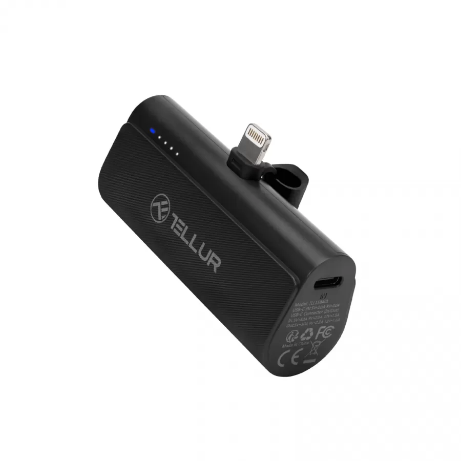 Baterie Externă Tellur PD203 5000mAh QC3.0 18W PD20W Lightning Negru