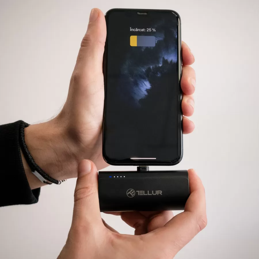 Baterie Externă Tellur PD203 5000mAh QC3.0 18W PD20W Lightning Negru — imaginea 4