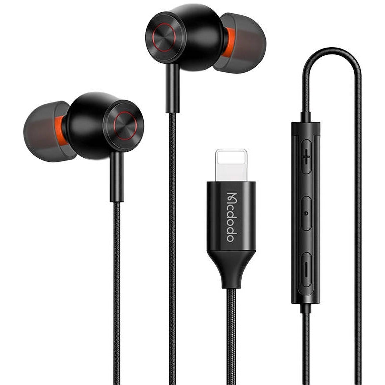 Casti HP-3480, In ear, Control pe fir, Lightning, Lungime cablu 1.2m, Negru