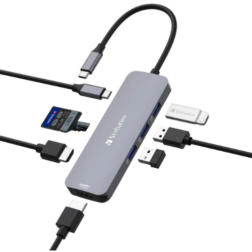 Hub Multiport 8 Porturi USB-C PD 2 x HDMI 3 x USB 3.2 1xSD 1 x MicroSD Card Slot 1x USB-C Gri
